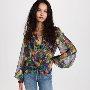 NWT Caroline Constas Bette silk floral print blouse, XS